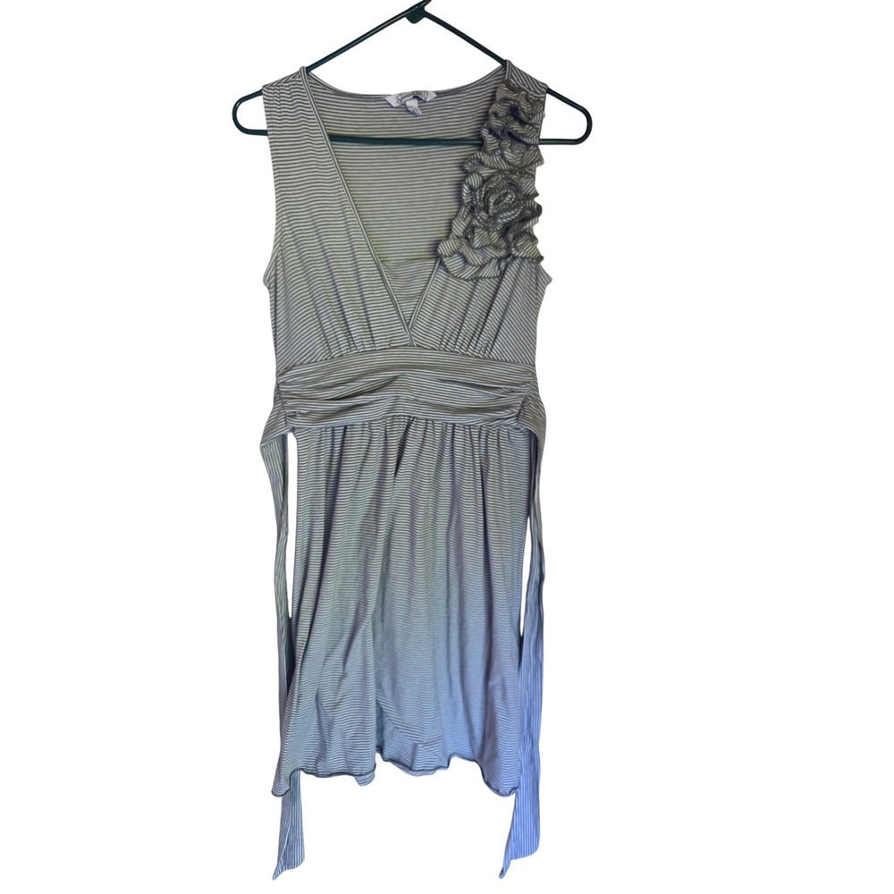 Speechless Womens Grey Striped Ruffle Shoulder Empire Waist Dress Size M